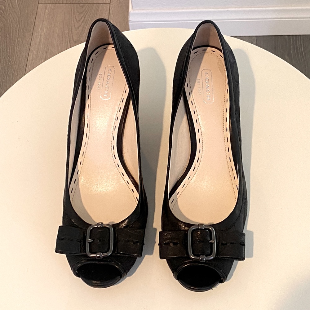 Coach Signature Black Andi Peep Toe Wedges - 9.5